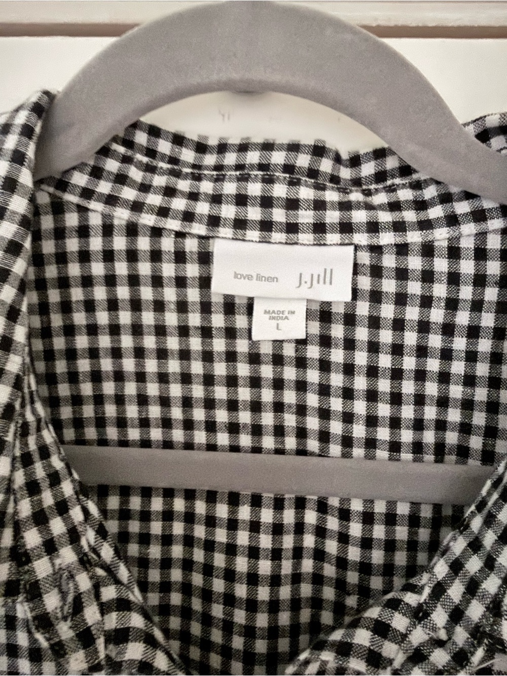 J. Jill Love Linen Gingham Plaid Button Up Top Coastal Lagenlook Academia L - Picture 4 of 6